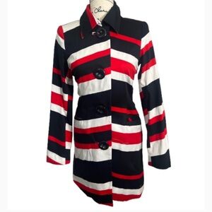 Penta Jacket Striped Black, Red,  White Women's midi Coat Pockets Size 4 Small